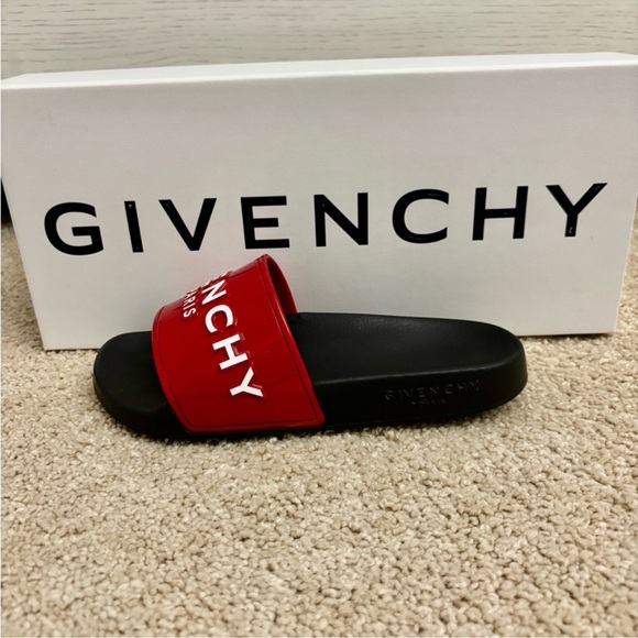 💕HP💕Givenchy red women’s glossy logo rubber pool slide sandals - Picture 8 of 14
